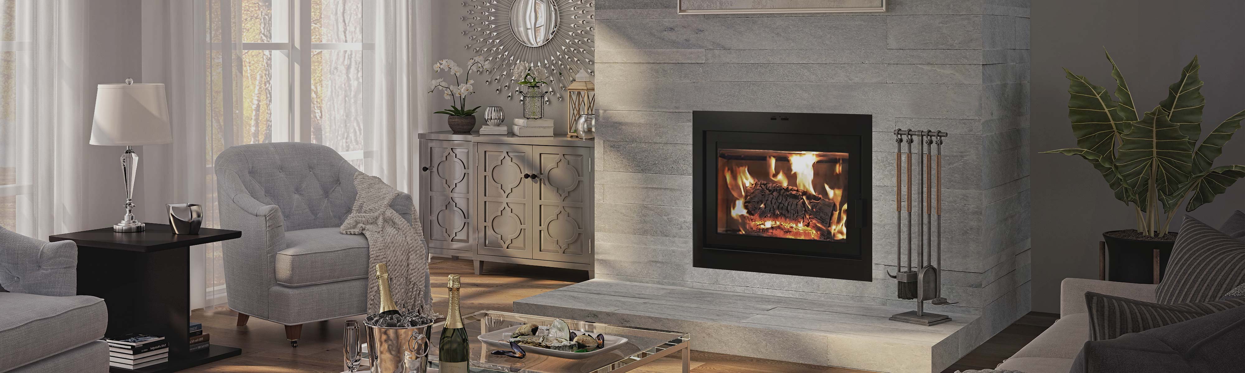 Wood fireplace photo