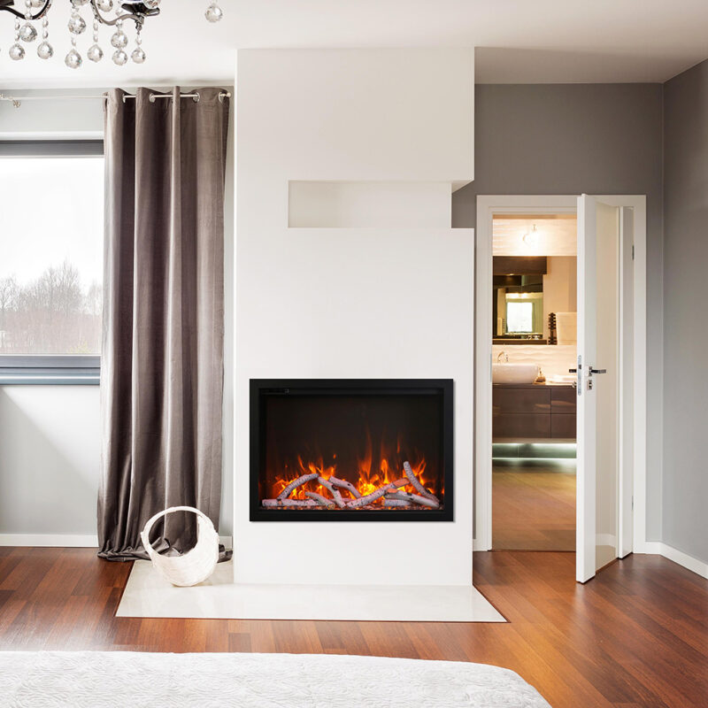 Traditional Series Ambiance® FP-42 electric insert in a white modern family room.