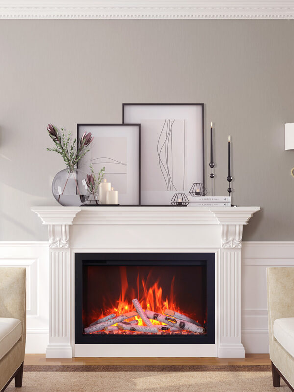 Traditional Series Ambiance® FP-36 Built-in Electric Fireplace in a modern white room.