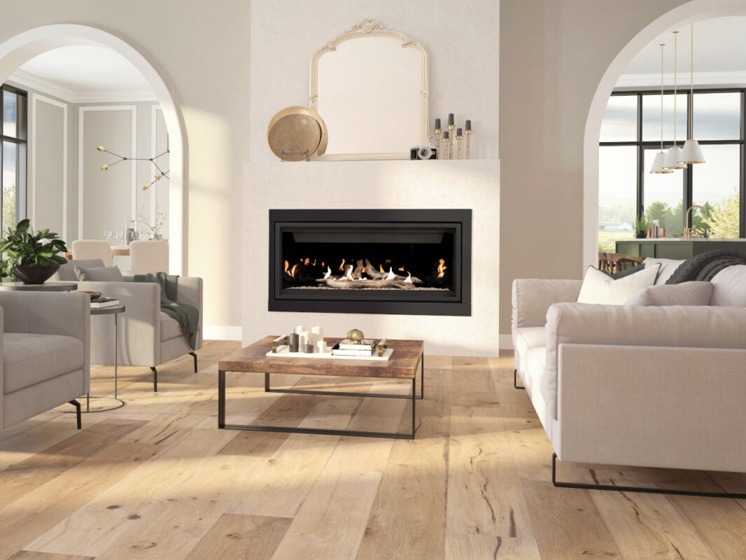 Illusion® 42 Built-in Linear Gas Fireplace in a white room.