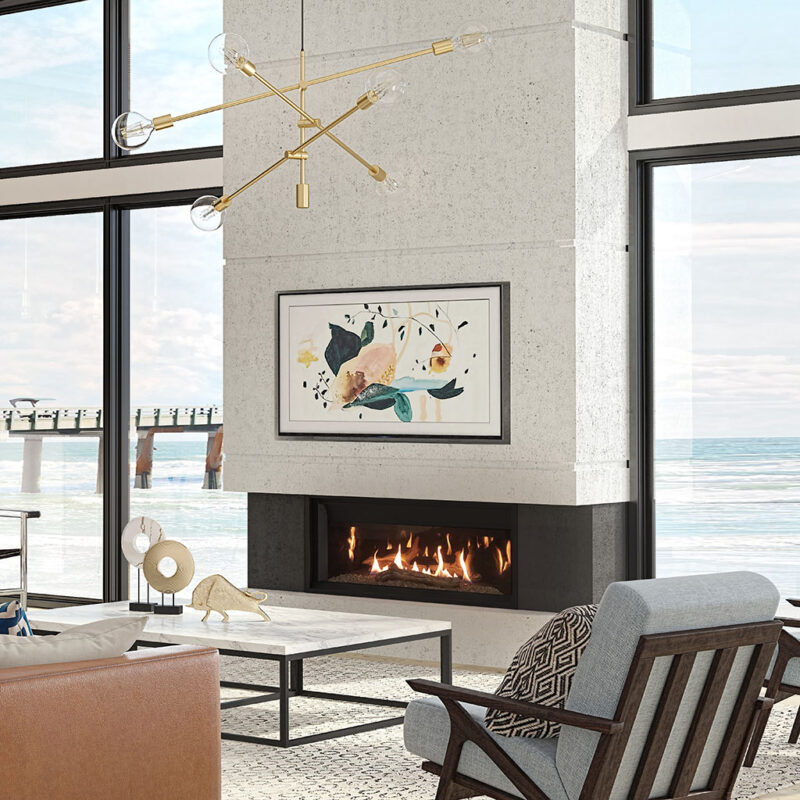 Illusion® 47 Built-in Linear Gas Fireplace in a modern beach house.