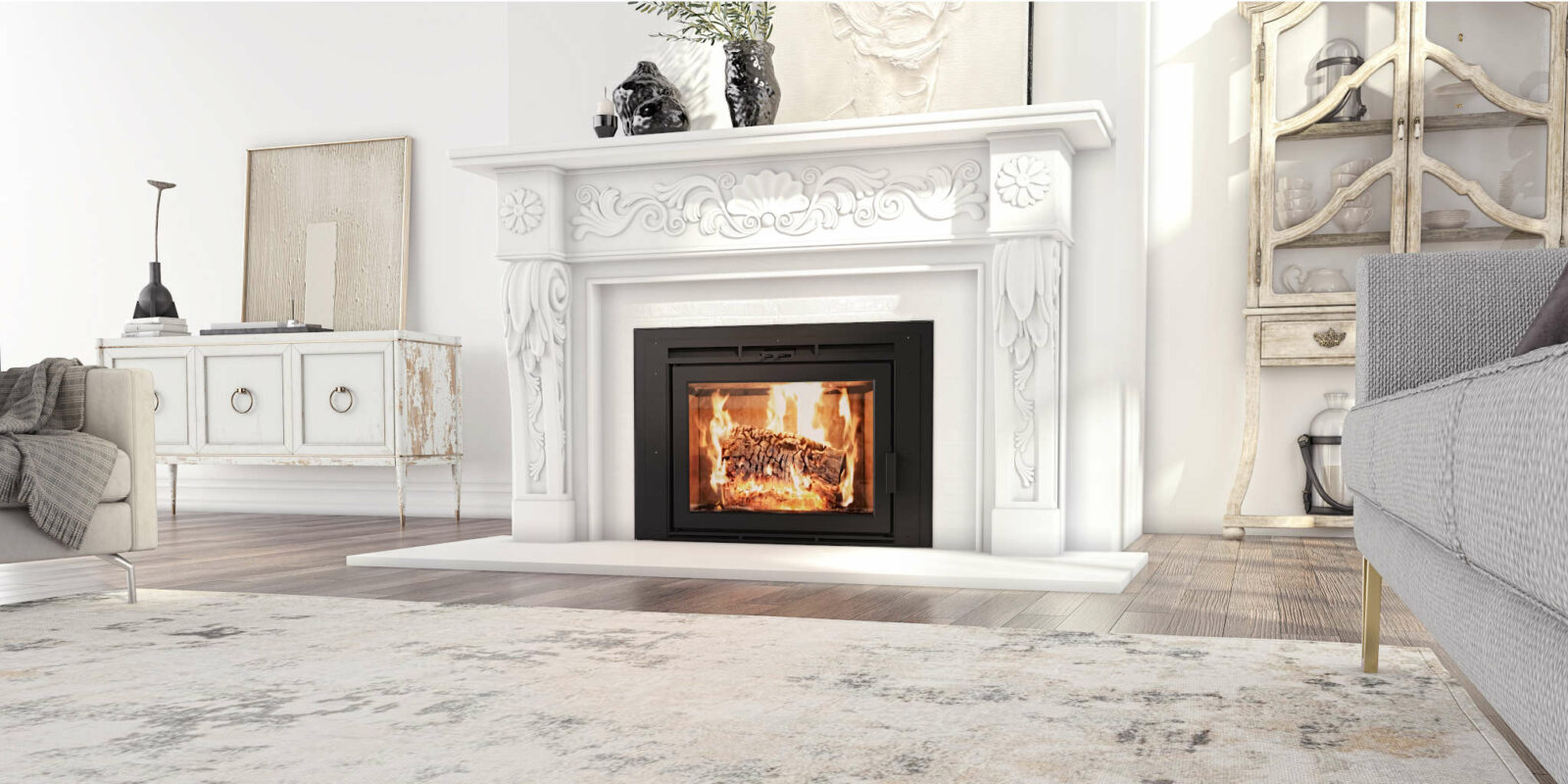Flair® 34 Wood Burning Fireplace Insert in living room.