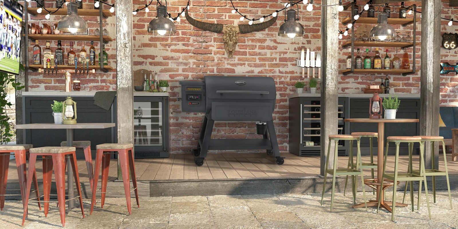 Bull Pit® 1000 Smoker in a western themed outdoor patio.